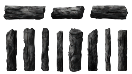 Charcoal Sticks Set Isolated on Transparent or White Background, PNG