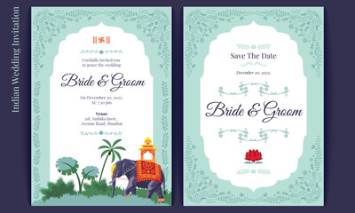 Royal indian wedding card design, invitation template