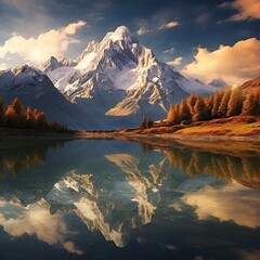 Lake mountain landcape with Alps peak reflection