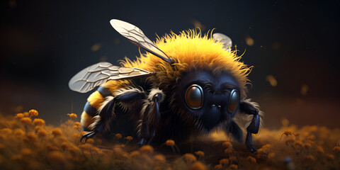 3d bee drawing of a bee Cute mechanical robot bumblebee cyborg Free photo close up of a yellow honey A cute fluffy bee Ai Generative