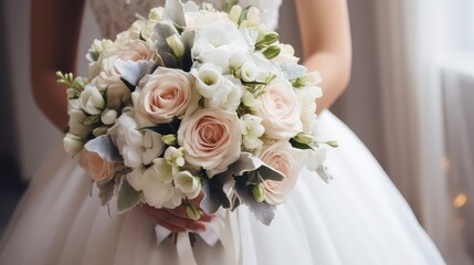 Wedding bouquet of roses in bride's hands