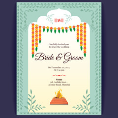 indian wedding card design, wedding invitation template - obrazy, fototapety, plakaty