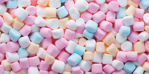 Fototapeta na wymiar Marshmallows. background or texture of colorful mini marshmallows Sugar Sweet Image background of mini colorful candies Chewy candies or marshmallows are soft Ai Generative