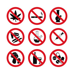 Drugs Prohibited Icon Set