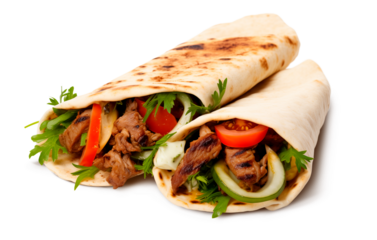 Mexican Culinary Duo: Two Delicious Fajitas Filled with Savory Meat on a White Background