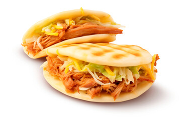 Savory Venezuelan Arepa with Shredded Beef on White Background