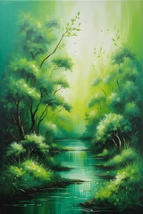 Fototapeta na wymiar Abstract green nature textured oil painting