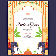 hindu indian wedding card design, wedding invitation template - obrazy, fototapety, plakaty