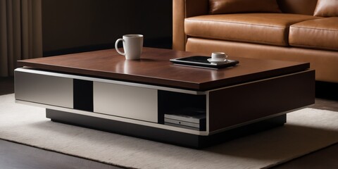 innovative smart coffee table with built-in touch screen in modern living room