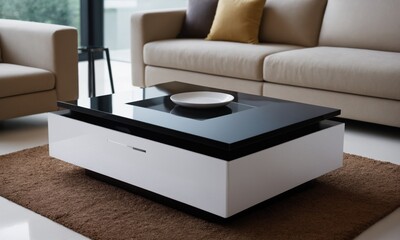 innovative smart coffee table with built-in touch screen in modern living room