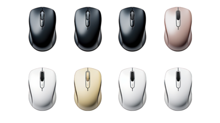 Set of Wireless Mice Isolated on Transparent or White Background, PNG