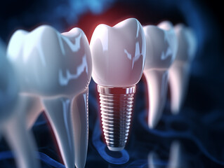 Teeth with dental implant. Generative AI.