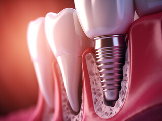 Teeth with dental implant. Generative AI.