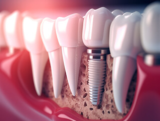 Teeth with dental implant. Generative AI. - obrazy, fototapety, plakaty