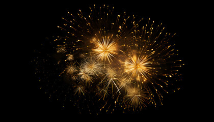 Romatnisches Feuerwerk vor schwarzem Hintergrund bei Nacht, Herz, Gold, Schwarz