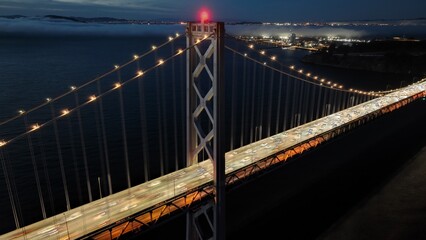 Night Oakland Bay Bridge At San Francisco In California United States. Downtown City Skyline....