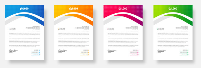 Simple And Clean Elegant Flat corporate  business Abstract style letterhead design template set with red, green, blue and yellow color.