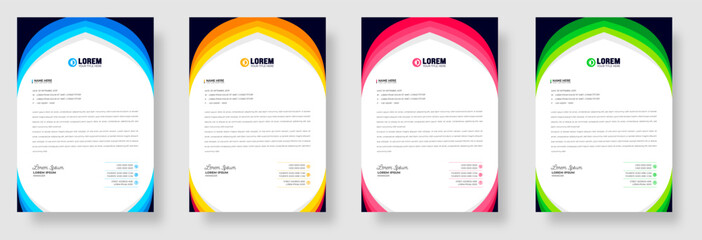 Simple And Clean Elegant Flat corporate  business Abstract style letterhead design template set with red, green, blue and yellow color.