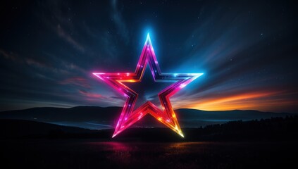 neon star with red, green, and blue shadows