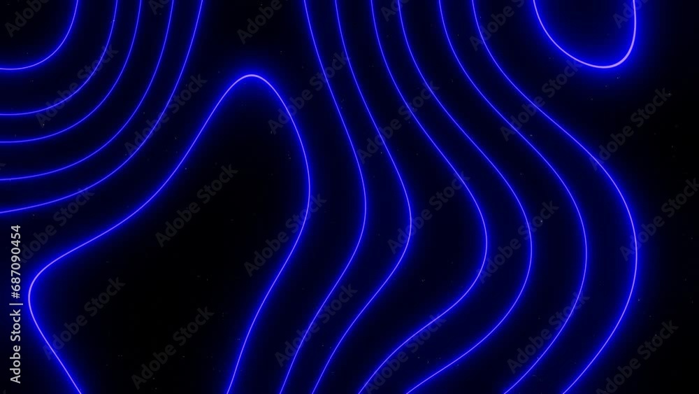 Poster 3d animation groovy y2k blue neon shine abstract glowing lines in space. calming seamless vj loop an