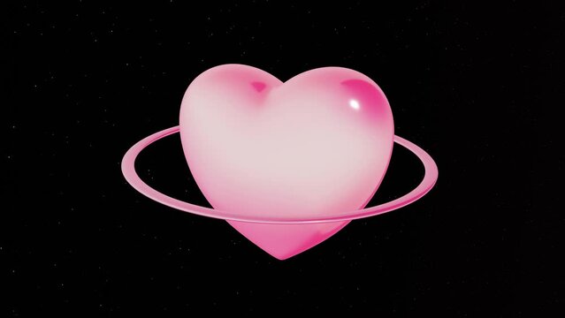 3d dreamy pink heart on black background. Looped animation video background 30fps 4k