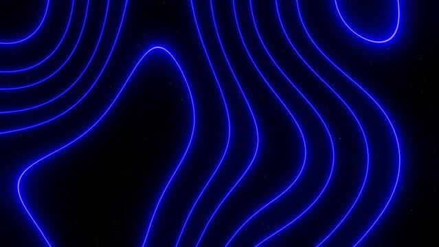 3d animation  groovy y2k blue neon shine abstract glowing lines in space. Calming seamless VJ loop animation for background wallpaper or footage 30fps 4k. Videogame style retrowave sci-fi Disco music 