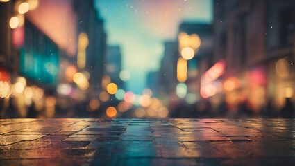 An abstract background resembling a watercolor painting, blending bokeh lights with cityscape shadows in a vintage color palette for an artistic and dreamlike effect.
