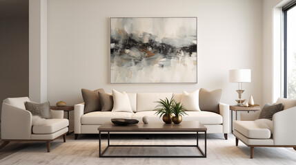 Stylish Modern Living Room Interior with Elegant Sofa Set and Abstract Wall Art