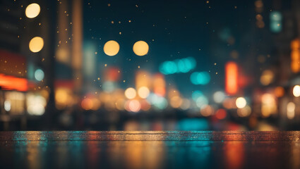 An abstract background with an interplay of bokeh lights and shadows from the cityscape at night, draped in retro hues, resonating with a calming, nostalgic feel.