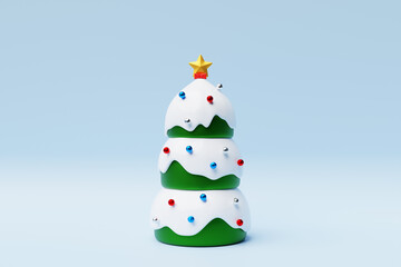 3d illustration of a Christmas tree on a  blue background. Festive Christmas object.