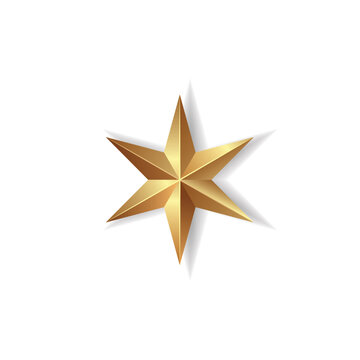 Golden Christmas star isolated on white background. Realistic vector icon.