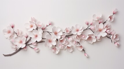 Fototapeta na wymiar a single, delicate cherry blossom, its pale pink petals forming a poetic and ethereal floral masterpiece against a pristine white backdrop.