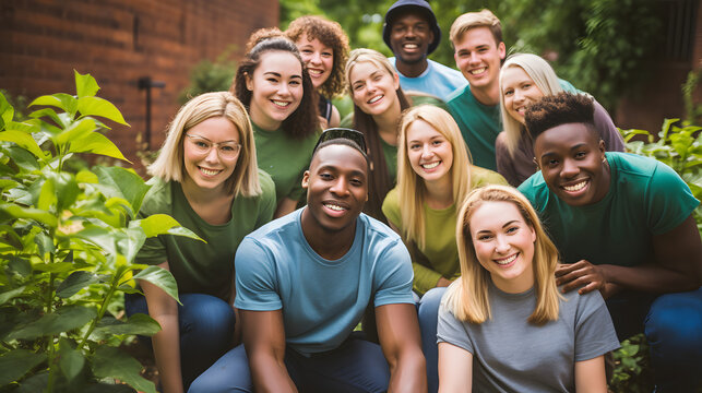 Team of young and diversity volunteer worker group enjoy charitable social work. generative ai.