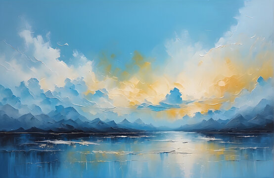 Abstract sky blue textured oil painting