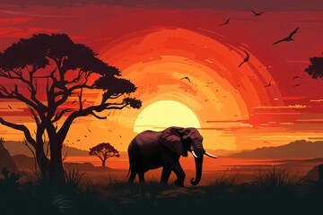 A graphic illustration poster or banner for a wildlife safari