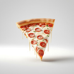 A slice of pizza with pepperoni isolated on a white background.