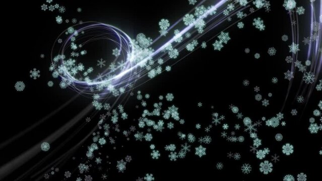 Set of five Christmas holiday silver light trails with snowflakes.