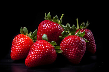 Strawberries on black background. Closeup shot of red strawberries on a black background.