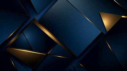 Abstract dark blue background with golden lines and triangles. Vector illustration.