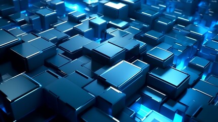 Abstract 3d rendering of blue cube background. Futuristic technology style.