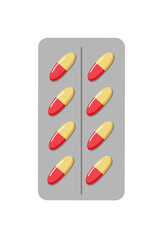 Set in a blister pills capsules cartoon. Vector illustration of medicine preparations isolated on white.