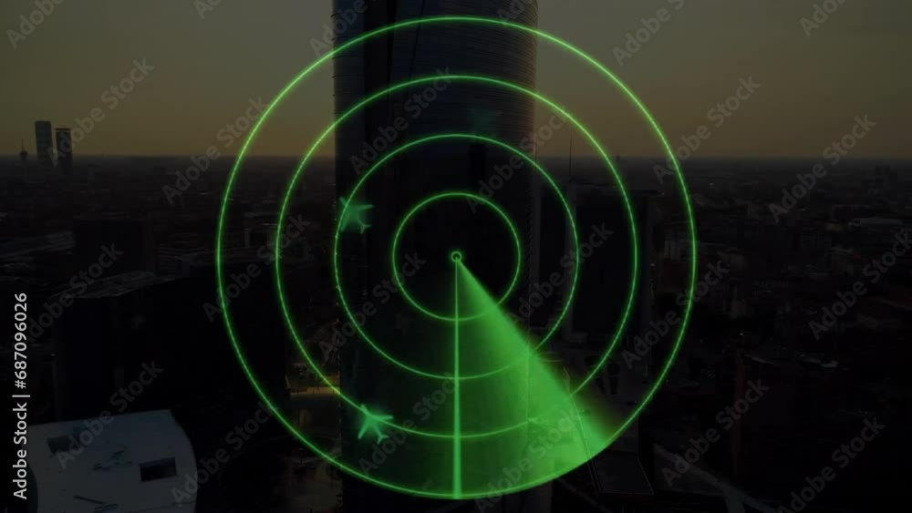 Poster Animation of navigation data processing with scope over cityscape