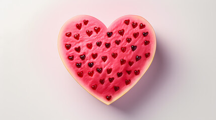 Heart shaped watermelon pieces, Fruity watermelon love motif, isolated on pastel background.