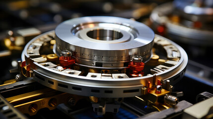 Close-up of the parts of a complex mechanism, a workshop for the production of parts of a modern railway locomotive, precision engineering parts demonstrating precision and engineering solutions