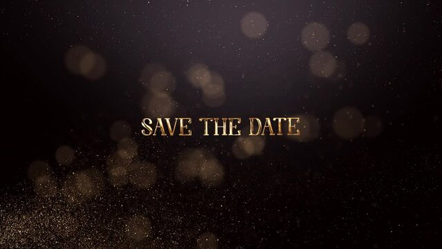 Save the date banner with golden confetti, congratulations, luxury