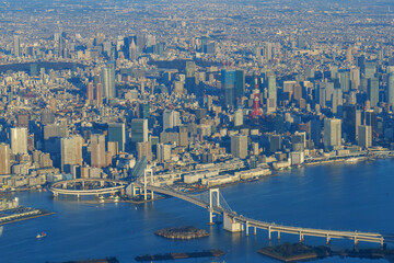 空からの東京タワーとレインボーブリッジ 航空写真
