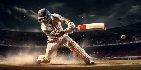 Foto op Plexiglas atsman in action Detailed High resolution High,Precision in Motion: Detailed High-Resolution Image of Batsman's Shot   © Umair