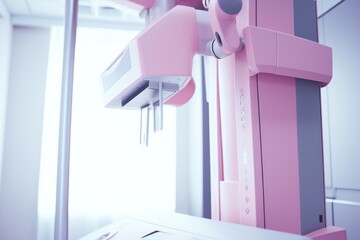 Mammography test at the hospital. Medical equipment. Operating room with Mammography X-Ray System. Laboratory, medical and health care concept. - obrazy, fototapety, plakaty