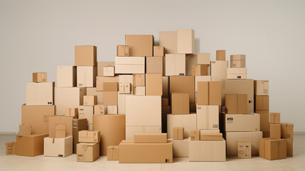 A huge heap of cardboard boxes at the empty room