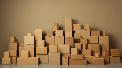 A huge heap of cardboard boxes at the empty room